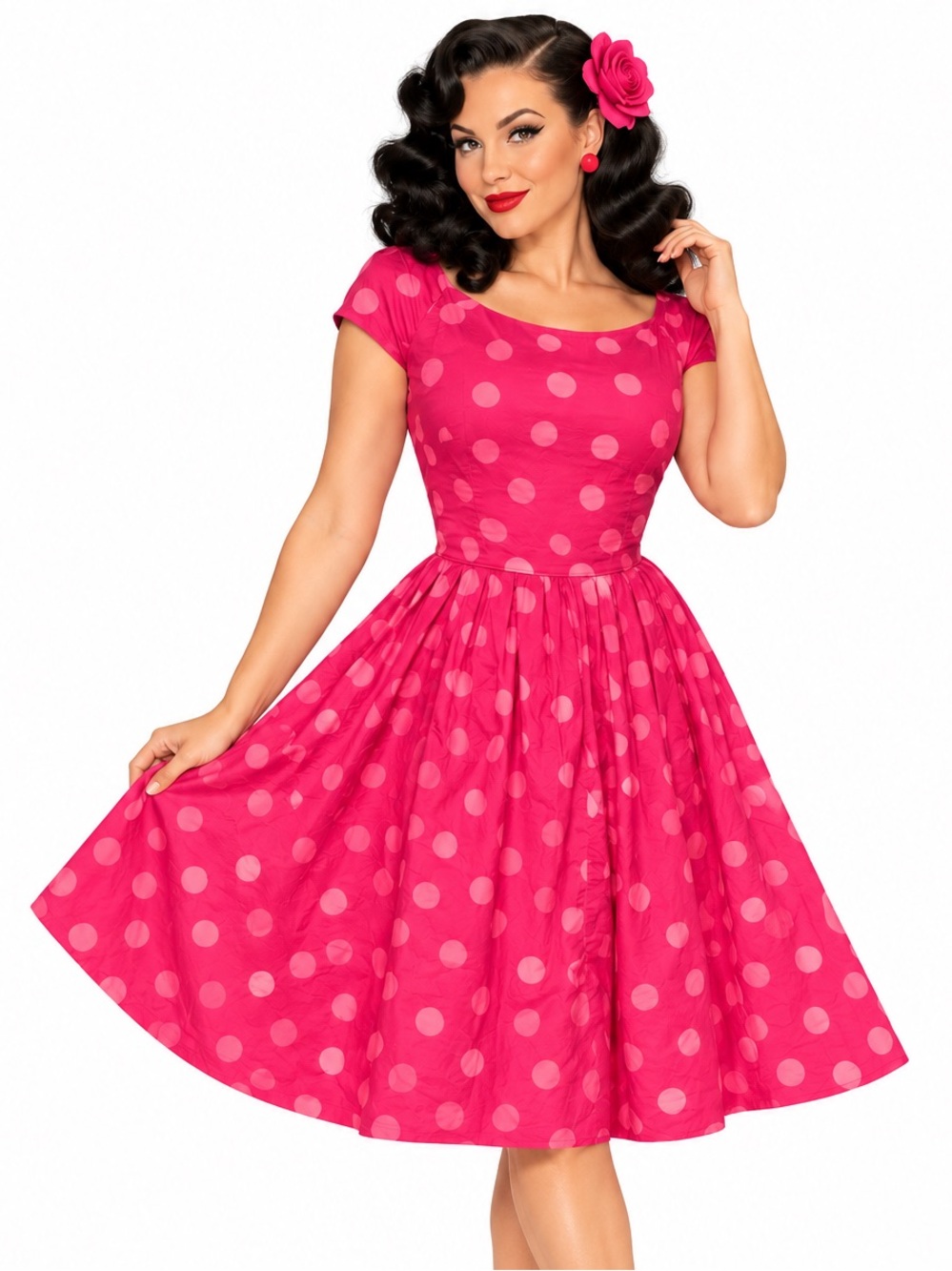 Emily and Fin Pure Cotton Hot Pink Polka Dot Fit & Flare Dress Pinup Rockabilly